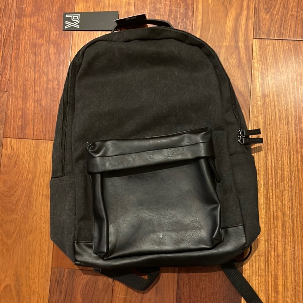 PX Men's Black Canvas/Vegan Leather Backpack